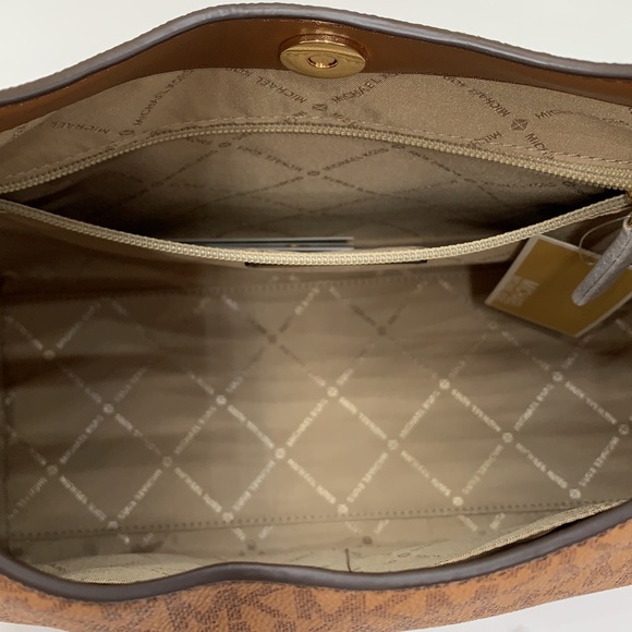 Michael Kors Joan Large Luggage Multi Signature Leather Slouchy Shoulder Handbag - Picture 13 of 14